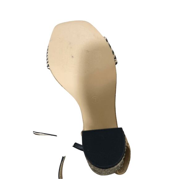 Liliana SZ 7 Cork Striped Block Monochromatic Open Toed Heels Preppy Minimalist - Picture 2 of 10